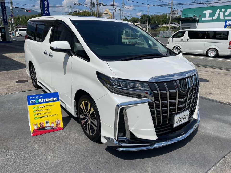 トヨタ アルファードのホワイトボディにフレッシュキーパーを施工した透明感と艶のある美しい仕上がり