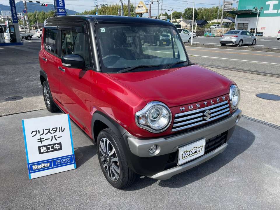 スズキ ハスラーにクリスタルキーパーを施工した赤いボディの透明感ある艶と美しい仕上がり